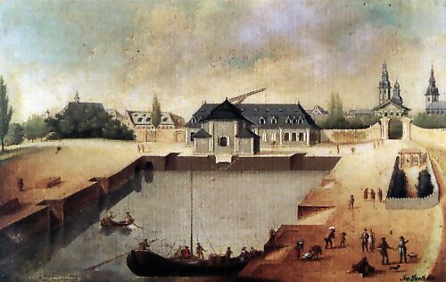 Der Hafen des Frankenthaler Kanals, Gemlde von J. Goetzler, um 1830